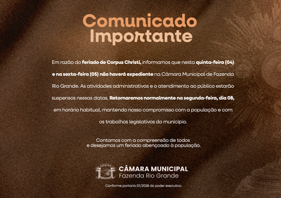 AVISO - FERIADO CORPUS CHRISTI 