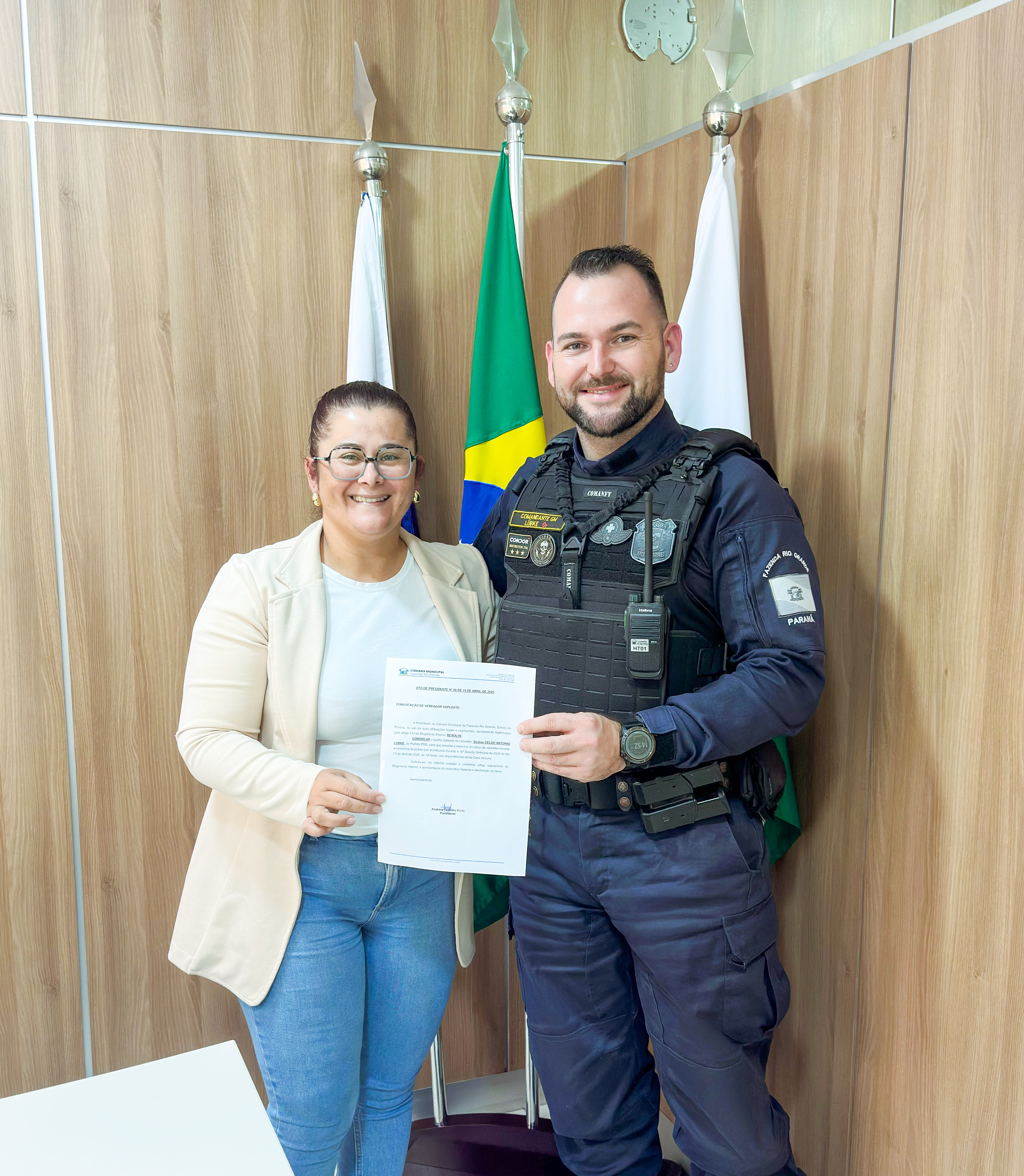 SUPLENTE CELSO LUBKE RECEBE CONVOCAÇÃO OFICIAL NA CÂMARA DE FAZENDA RIO GRANDE